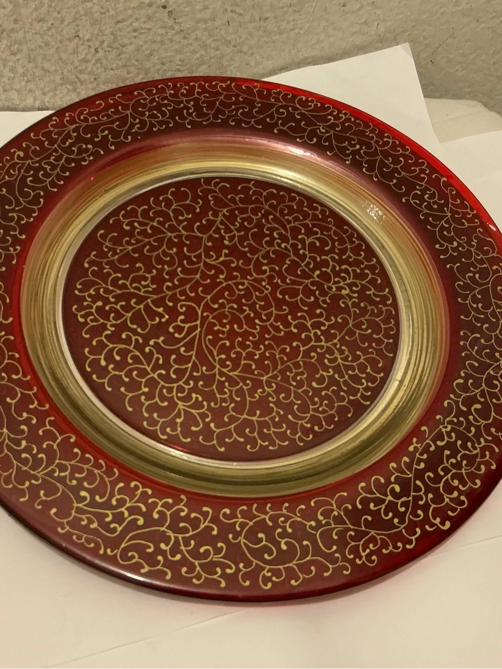 2 Pier 1 Red and Gold Decorative Charger Plate